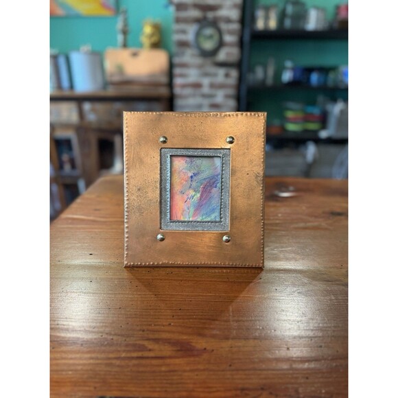 Vintage Hand Crafted Metal/Copper Photo Frame Opening 2.75”x3.5” Free Standing - Picture 3 of 12